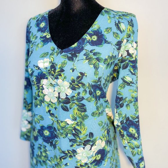 J.Jill Wearever Collection Floral V-Neck Midi Spring Stretch Dress Small - Picture 2 of 14